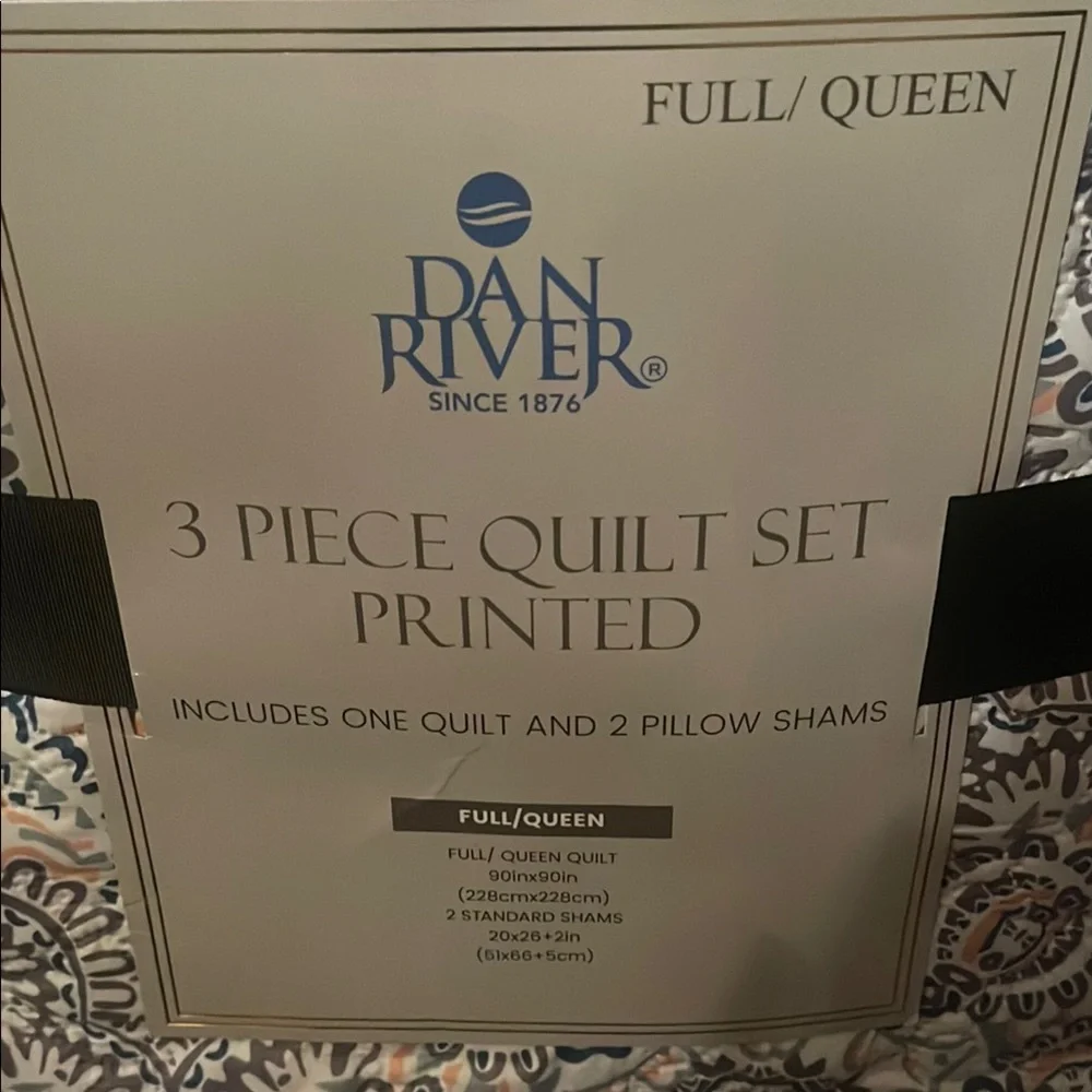 Dan River Reversible Printed Quilt Set (3 Piece) - Full - Queen - Navy Damask